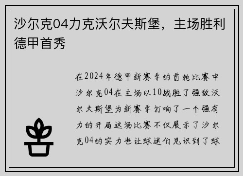 沙尔克04力克沃尔夫斯堡，主场胜利德甲首秀